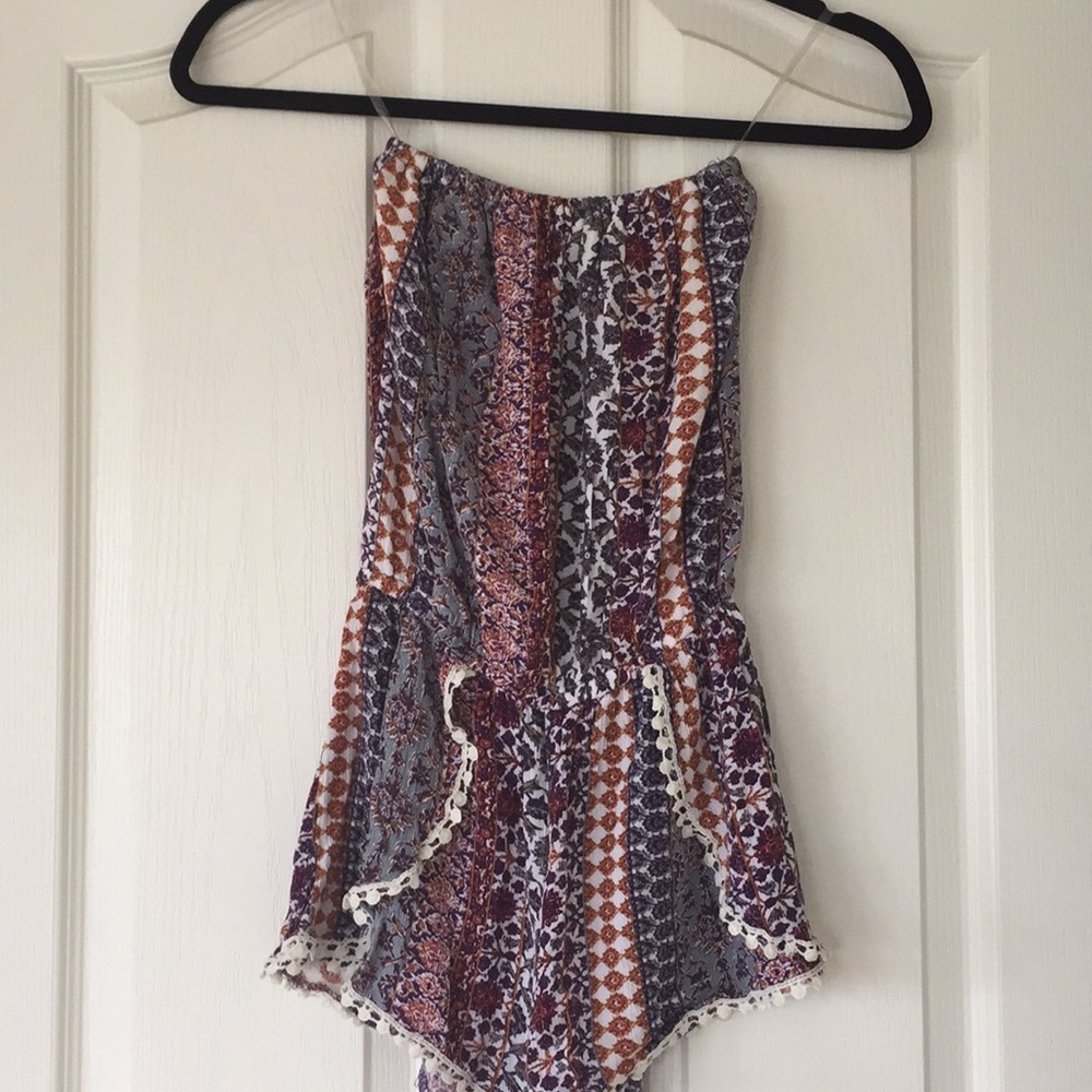 Boho floral strapless romper